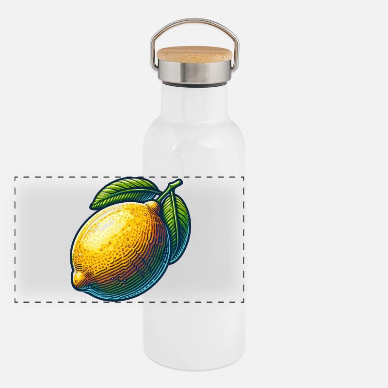 Citron éclatant et feuilles vertes Gourde isotherme avec bouchon en bambou