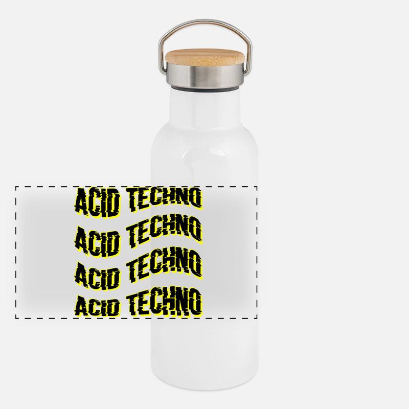 Glitch Acid Techno répète Neon Gourde isotherme avec bouchon en bambou