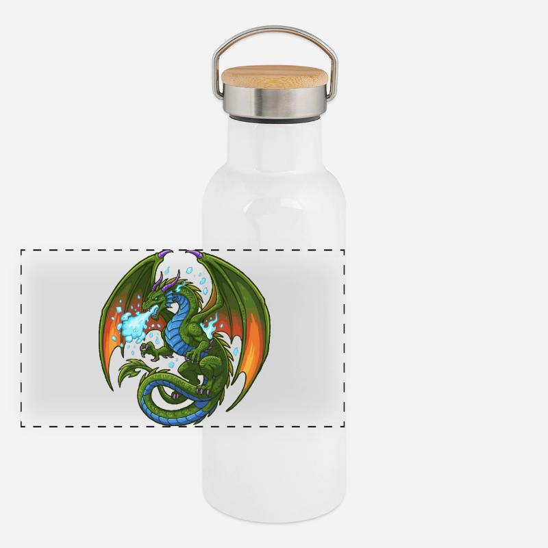 Bleu Vert Dragon Cracheur de Glace Gourde isotherme avec bouchon en bambou