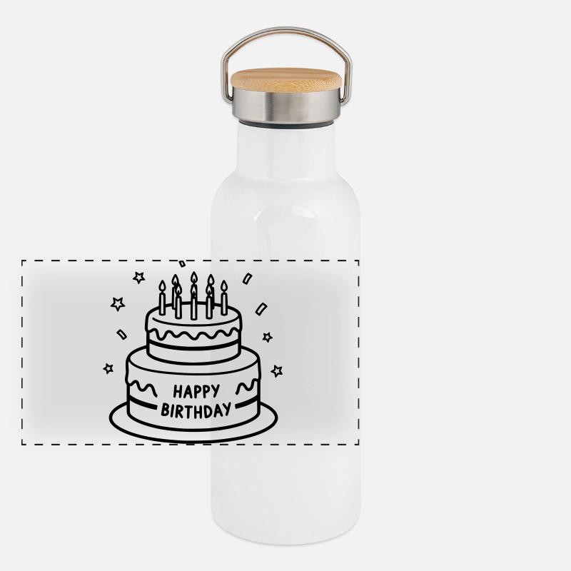 Gâteau de joyeux anniversaire avec bougies Line Art Gourde isotherme avec bouchon en bambou
