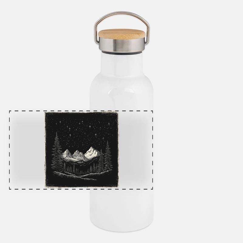 Wald Berge Vintage Panorama Thermosflasche mit Bambusdeckel