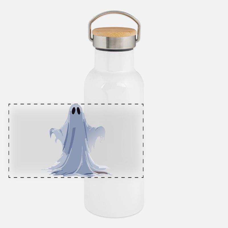 Halloween Spooky Ghost Panorama Thermosflasche mit Bambusdeckel