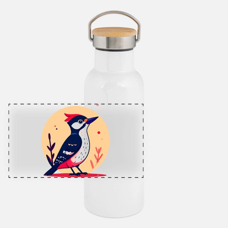 Buntspecht mit roter Haube Panorama Thermosflasche mit Bambusdeckel
