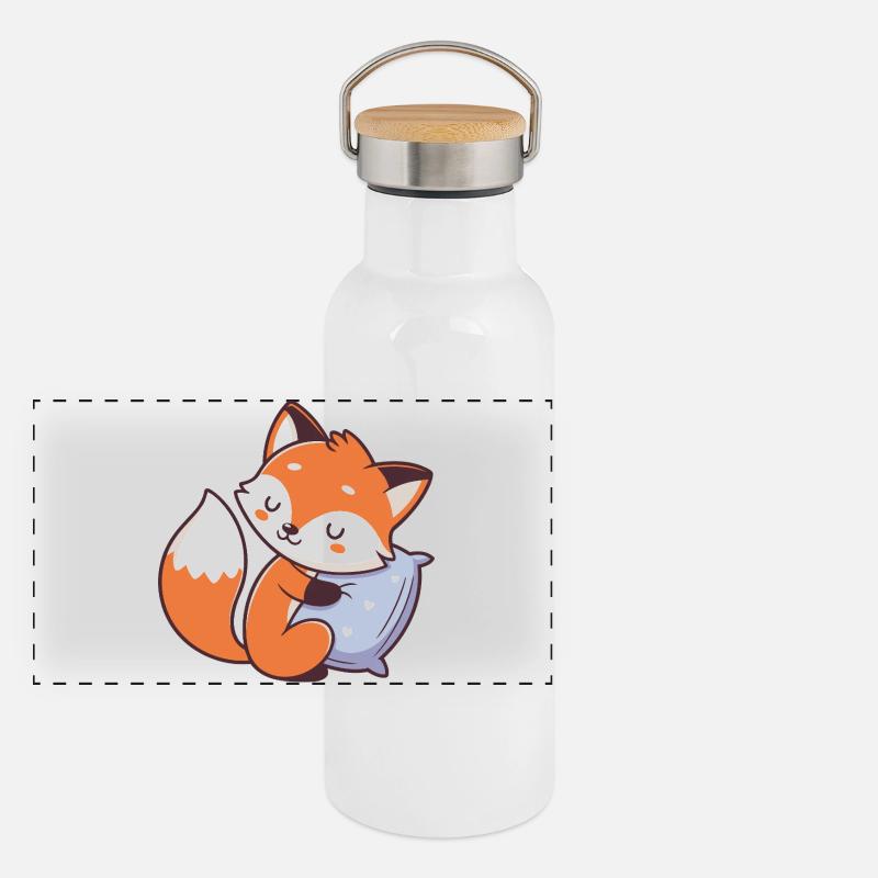 Renard confort et coussin cœur Gourde isotherme avec bouchon en bambou