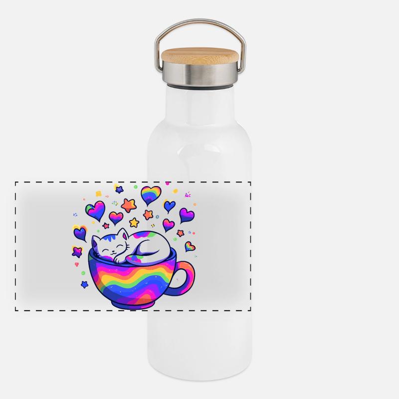 Chat arc-en-ciel dans une tasse Gourde isotherme avec bouchon en bambou