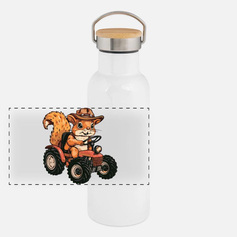 Eichhörnchen Traktor Farmer Panorama Thermosflasche mit Bambusdeckel