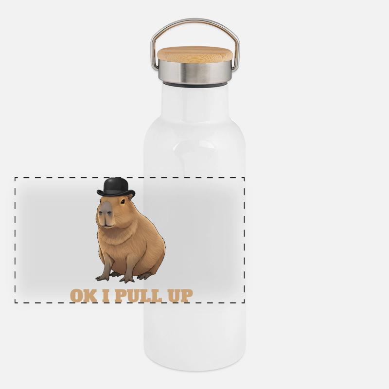 Ok je m’arrête - humour de mème capybara Gourde isotherme avec bouchon en bambou