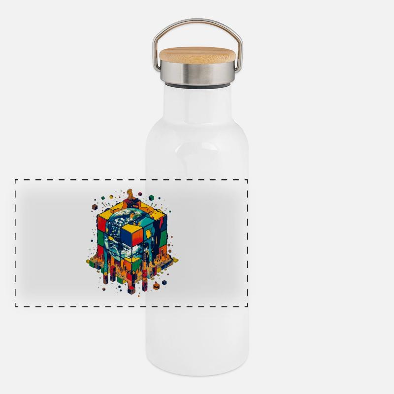 Terre dans le Cube de Blocs de Couleur Gourde isotherme avec bouchon en bambou