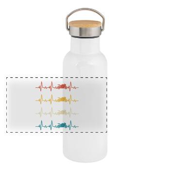 Biker Retro Heartbeat Moto Motorrad - Panorama Thermosflasche mit Bambusdeckel - Weiß - Vorne