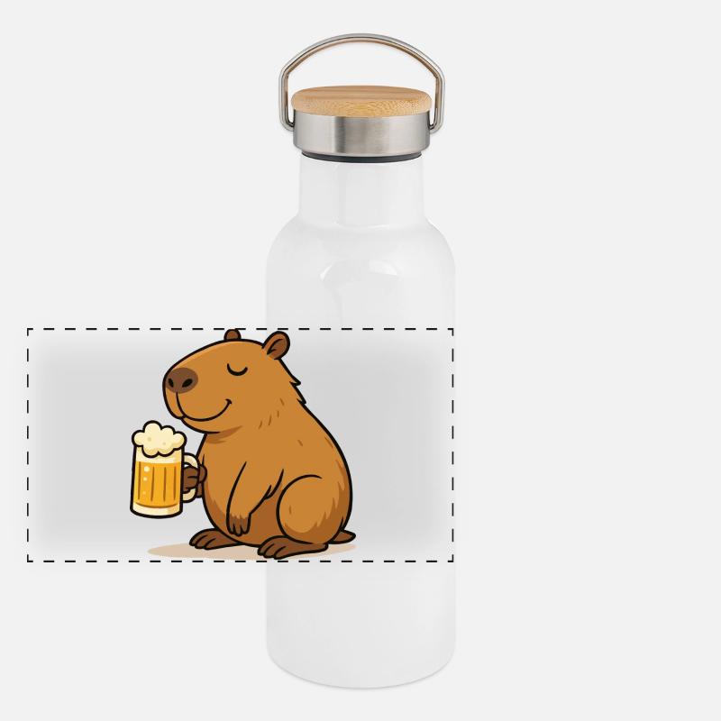 Capybara Bier Panorama Thermosflasche mit Bambusdeckel