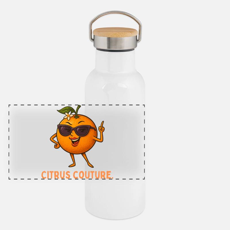 Sonnenorange Couture Panorama Thermosflasche mit Bambusdeckel