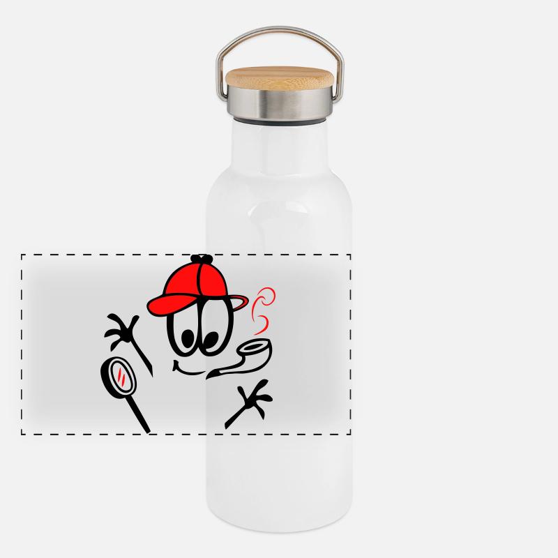 Detektiv mit Pfeife Panorama Thermosflasche mit Bambusdeckel