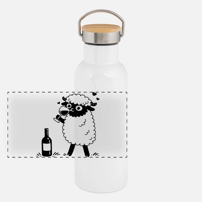 Schafswein Panorama Thermosflasche mit Bambusdeckel