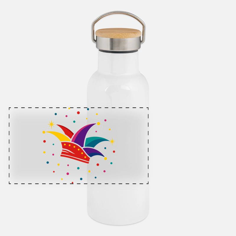 Narrenkappe mit Konfetti – Karneval & Fasching Panorama Thermosflasche mit Bambusdeckel