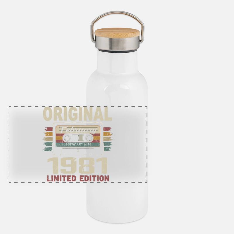 February 1981, February 1981 Birthday Gift - Panoramic Thermal Bottle with Bamboo Lid - white
