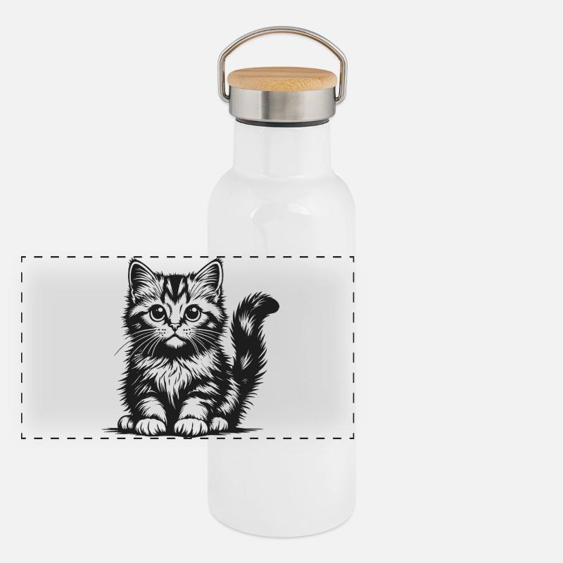 Schwarzes Kätzchen in Silhouette Panorama Thermosflasche mit Bambusdeckel