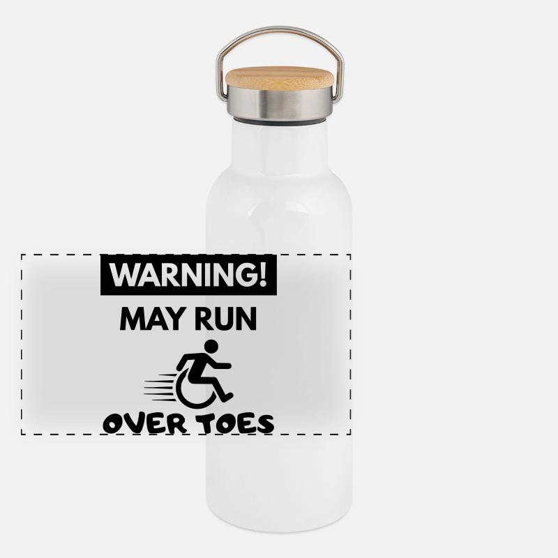 Pass auf! Rollstuhlfahrer rollt über die Zehen # Panorama Thermosflasche mit Bambusdeckel