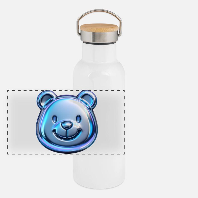 Süßer Bär mit metallischen Reflexionen Panorama Thermosflasche mit Bambusdeckel