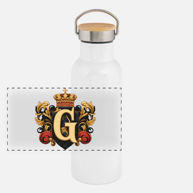 G Buchstabe Name Krone Panorama Thermosflasche mit Bambusdeckel