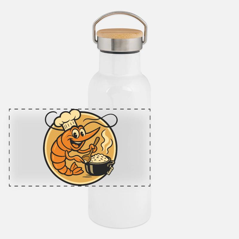 Lobster Chef Cartoon Pot Panoramic Thermal Bottle with Bamboo Lid