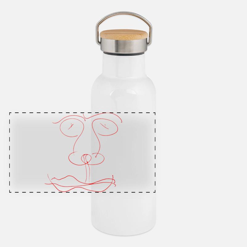 Red Abstract Face Line Panoramic Thermal Bottle with Bamboo Lid