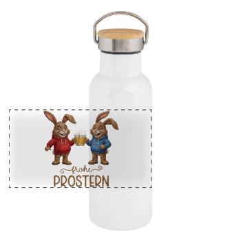 Frohe Prostern Hasen Bier Osterhasen Prosterhase - Panorama Thermosflasche mit Bambusdeckel - Weiß - Vorne