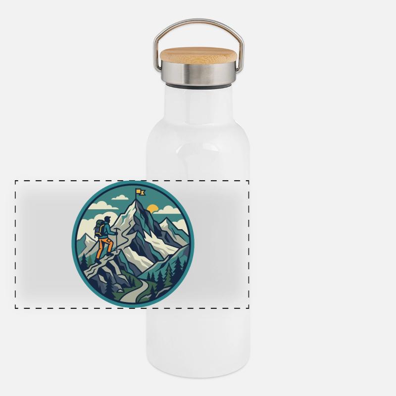 Bergsteigen Abenteuer Gipfel Motiv Panorama Thermosflasche mit Bambusdeckel
