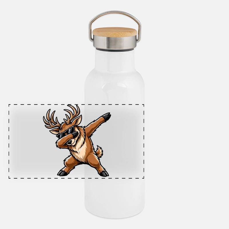 Tamponnage des cerfs Gourde isotherme avec bouchon en bambou