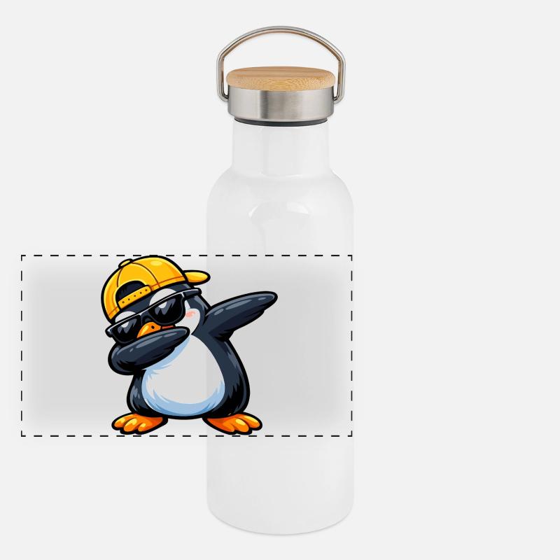 Dabbing Penguin Panorama Thermosflasche mit Bambusdeckel