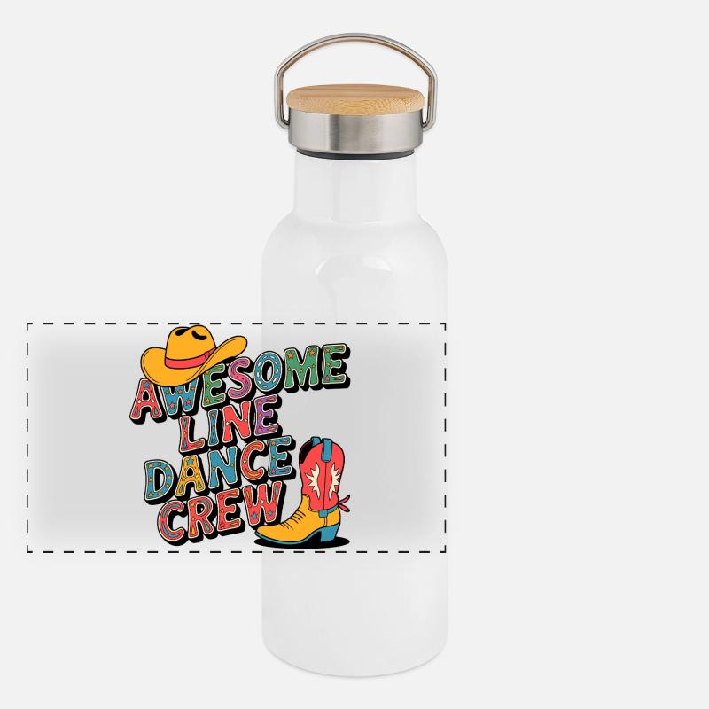 Cowboy Line Dance Crew Panorama Thermosflasche mit Bambusdeckel