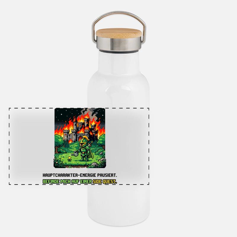 Side Quest Pause Gaming Spruch Panorama Thermosflasche mit Bambusdeckel