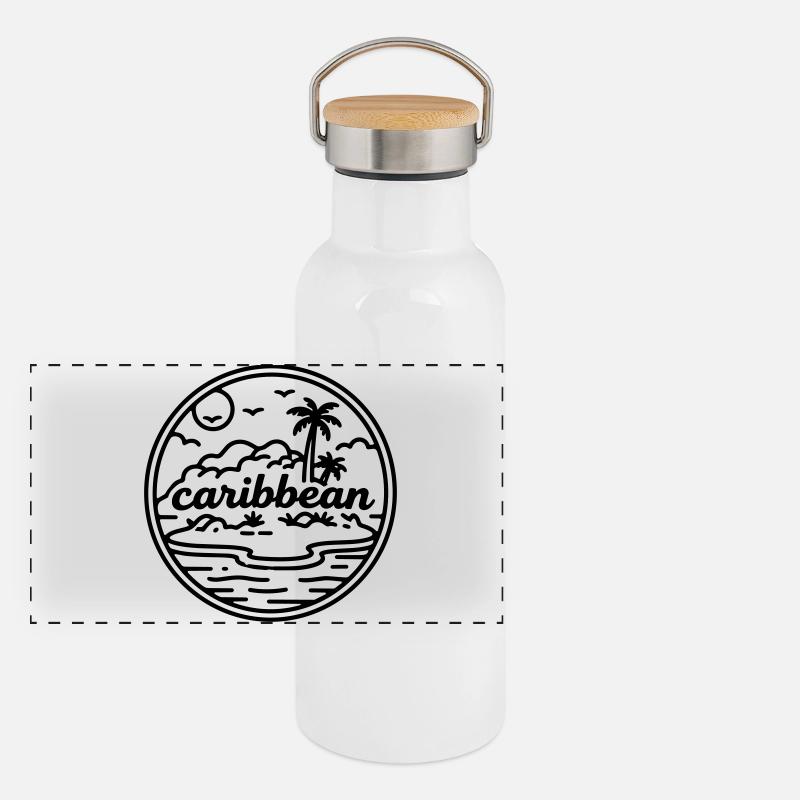 Karibische Inseln Panorama Thermosflasche mit Bambusdeckel