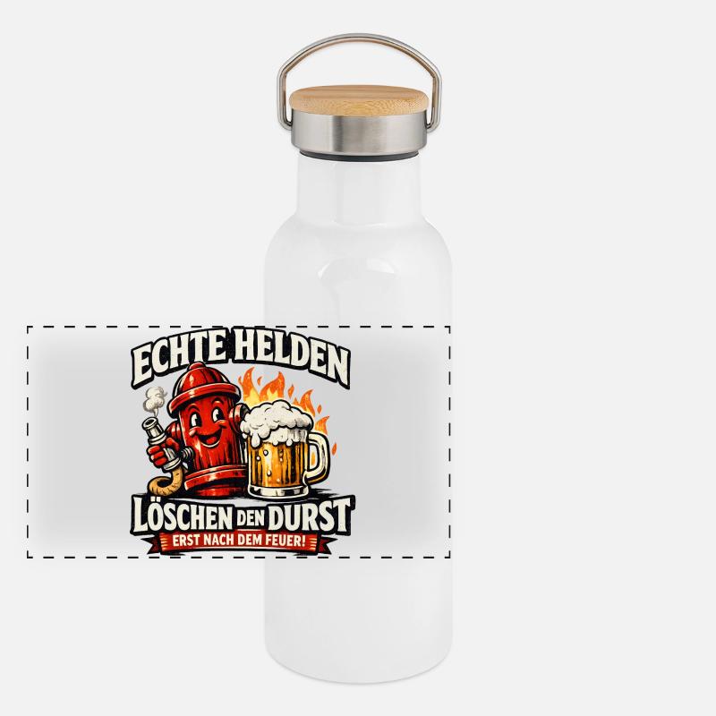 Echte Helden löschen den Durst Panorama Thermosflasche mit Bambusdeckel