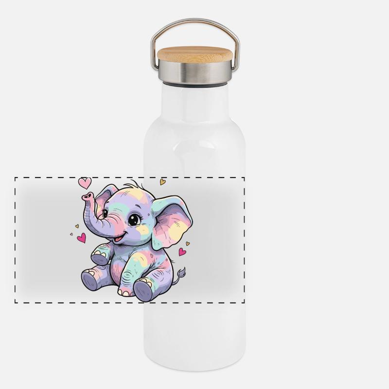 Pastell Elefant Kuschelherz Panorama Thermosflasche mit Bambusdeckel