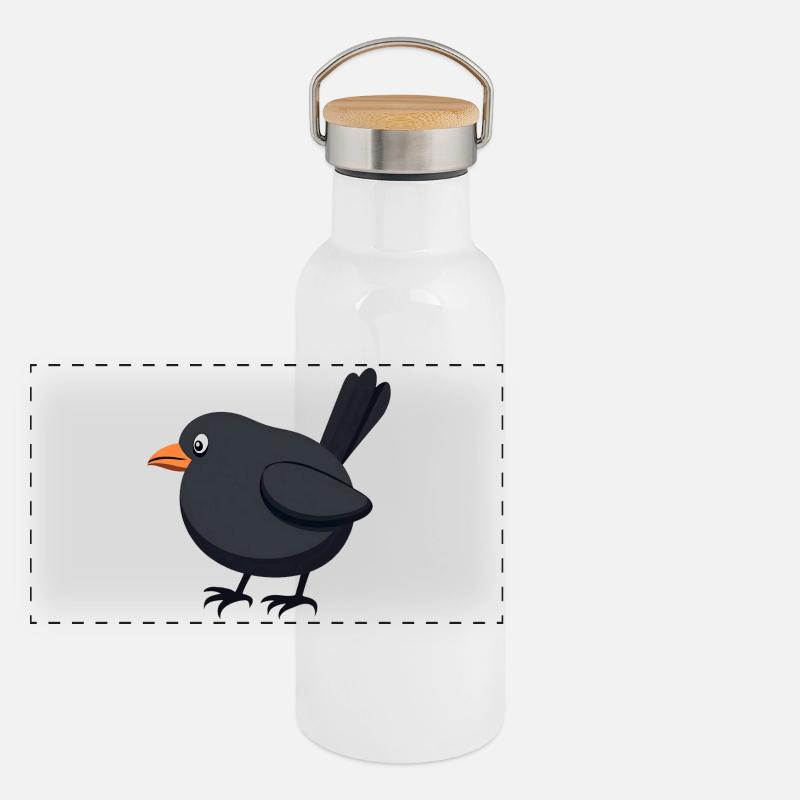 Blackbird bird - Panoramic Thermal Bottle with Bamboo Lid - white