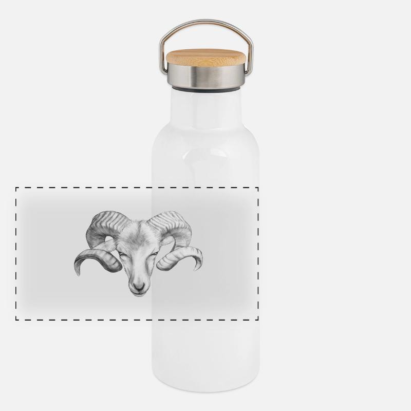 Widder | Sternzeichen Panorama Thermosflasche mit Bambusdeckel