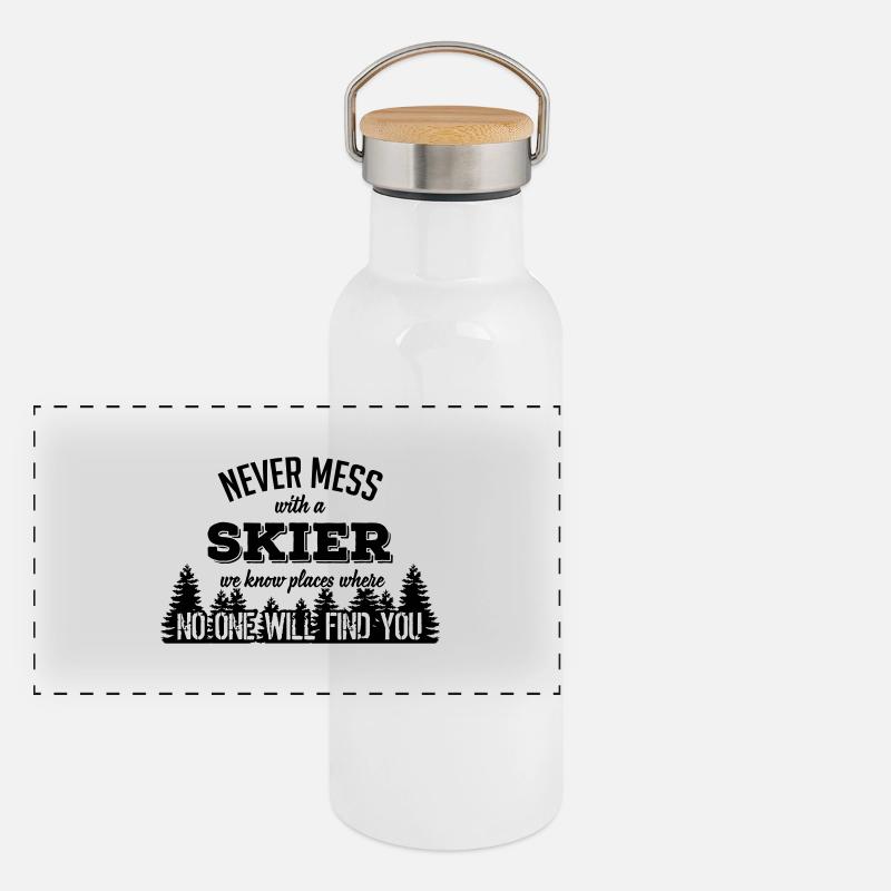 never mess with a skier Panorama Thermosflasche mit Bambusdeckel
