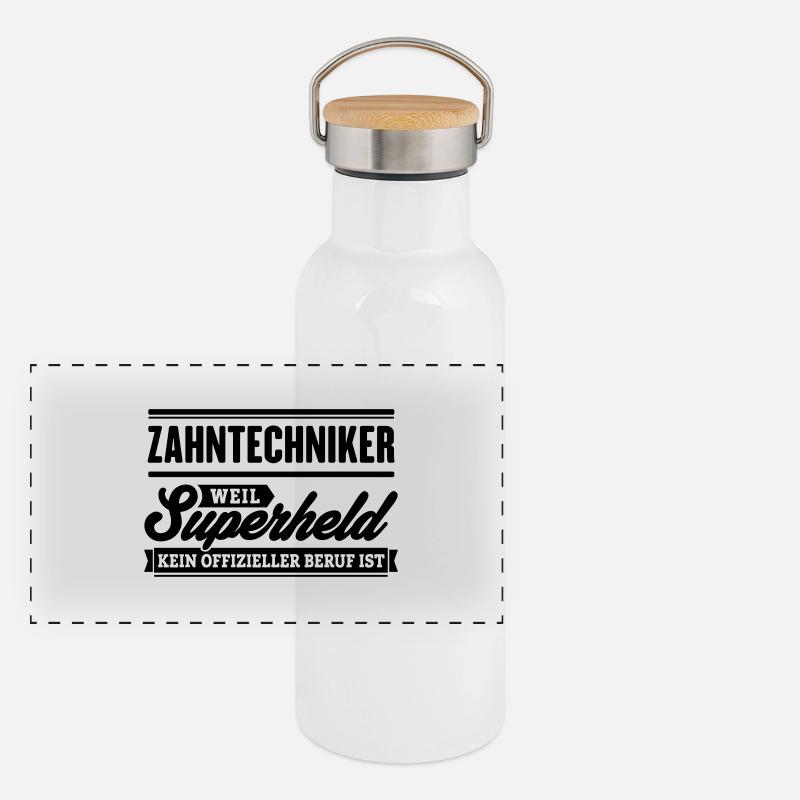 Superheld Zahntechniker Panorama Thermosflasche mit Bambusdeckel