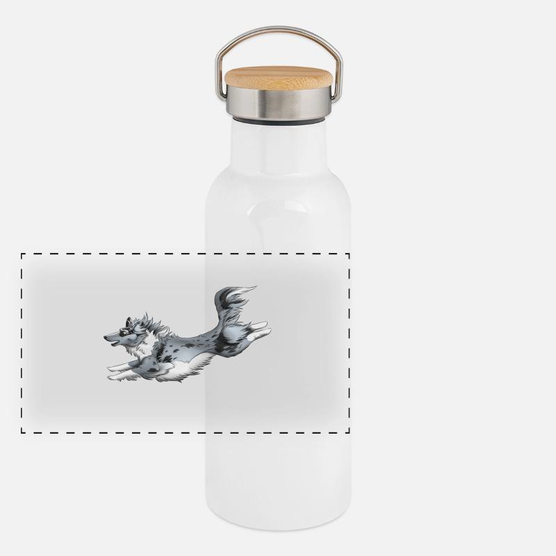 Blue Merle Shetland Sheepdog Panorama Thermosflasche mit Bambusdeckel