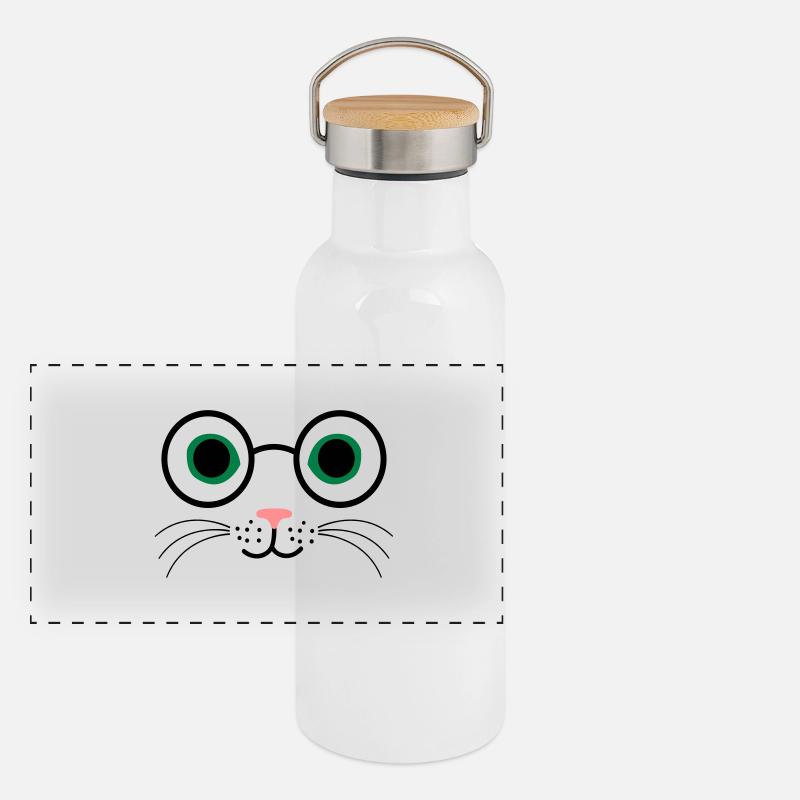 chat lunettes Gourde isotherme avec bouchon en bambou