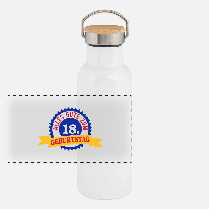 Alles Gute zum 18. Geburtstag Panorama Thermosflasche mit Bambusdeckel