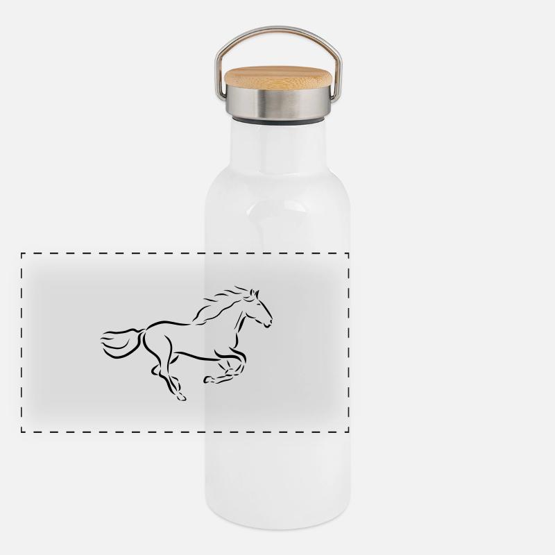 galloping horse Stallion Mare drawing Panoramic Thermal Bottle with Bamboo Lid