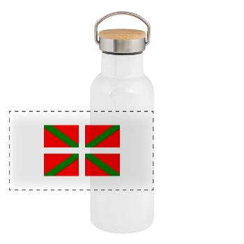 Drapeau Basque - Gourde isotherme avec bouchon en bambou - blanc - Devant