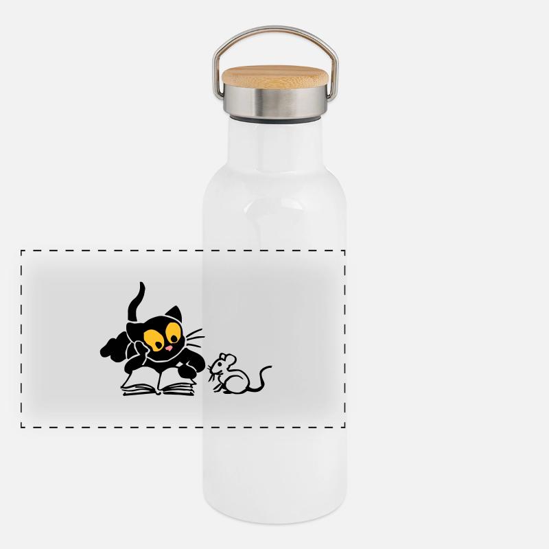 Kitten Lese Panorama Thermosflasche mit Bambusdeckel