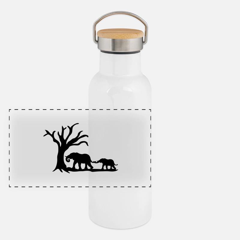 Elephants - Gourde isotherme avec bouchon en bambou - blanc