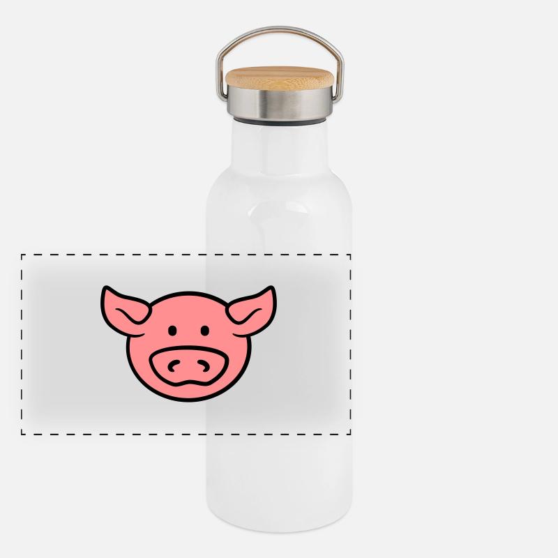 Visage doux mignon de porc Gourde isotherme avec bouchon en bambou