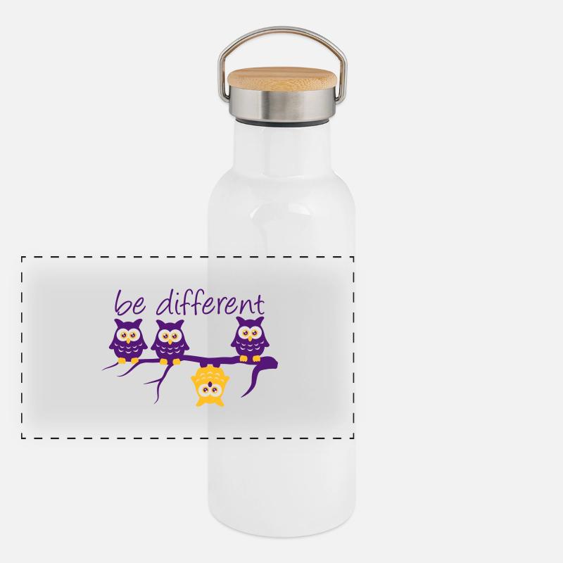 Anderst Be Different 4 Eulen verschieden Panorama Thermosflasche mit Bambusdeckel
