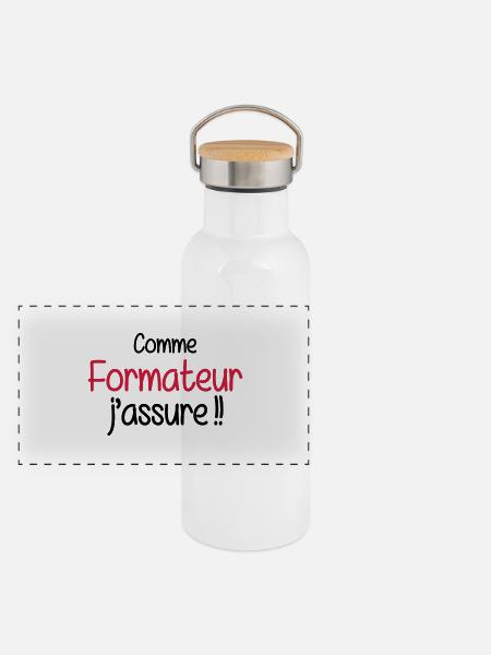Formateur / Formatrice / Formation / Education - Gourde isotherme avec bouchon en bambou - blanc - Devant