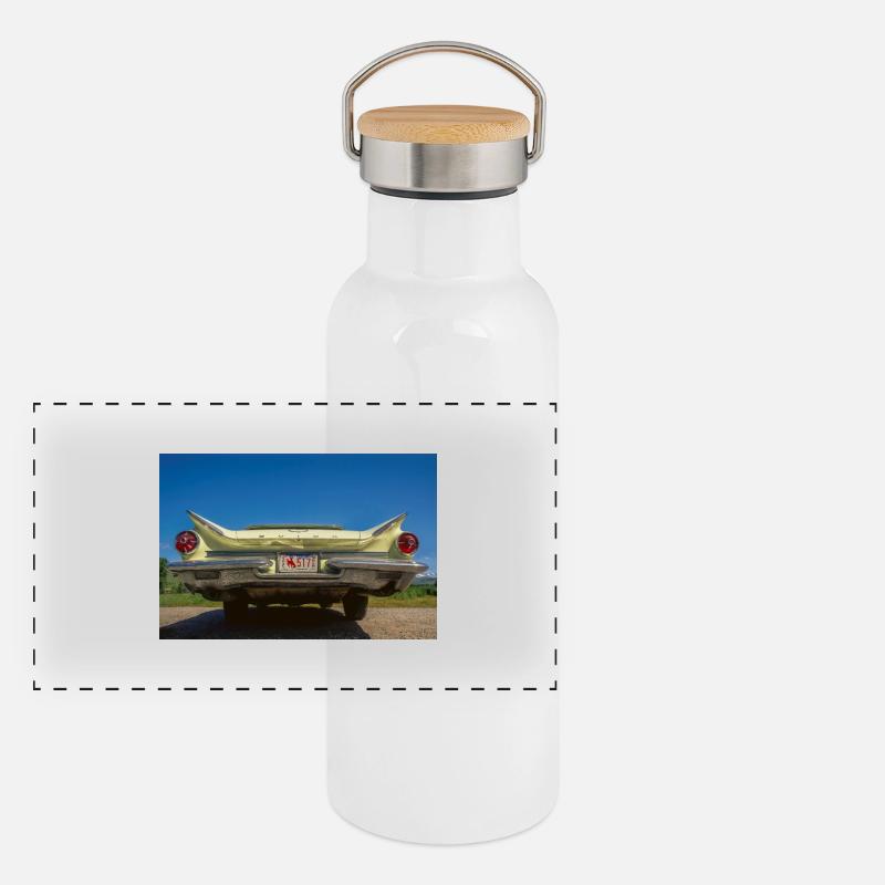 Oldtimer, Buick Car - Panoramic Thermal Bottle with Bamboo Lid - white