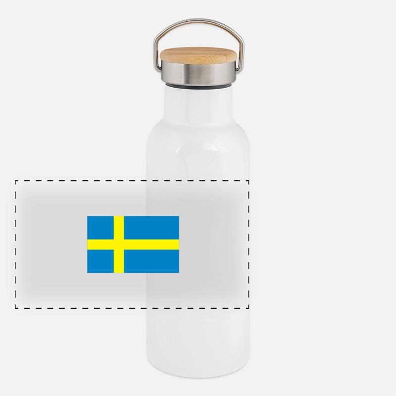 Drapeau de la Suède lumineux, Suède, Sverige, Gourde isotherme avec bouchon en bambou